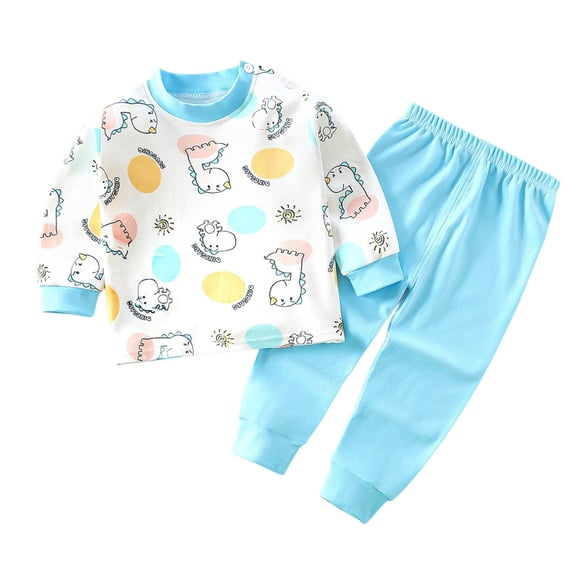 CAIVO Child Girls Long Sleeve Cute O-Neck Dinosaur Ice Print Tops With Pants Home Sleep Outfit Sets For Kids Cute Clothing Sets
