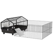 Small Animal Cage with Foldable Run Area, Rolling Bunny Cage, Guinea Pig Cage, Hedgehog Cage with Water Bottle, Water Bowl, and Ramps, 46.5"