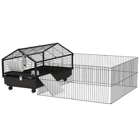 CoSoTower Small Animal Cage with Foldable Run Area, Rolling Bunny Cage, Guinea Pig Cage, Hedgehog Cage with Water Bottle, Water Bowl, and Ramps, 46.5"