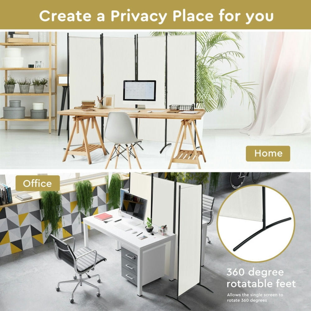 Spaco 4-Panel Room Divider with Powder Coated Steel Frame, Privacy Screen with Upgraded Arced Feet, Room Divider for Indoor, White