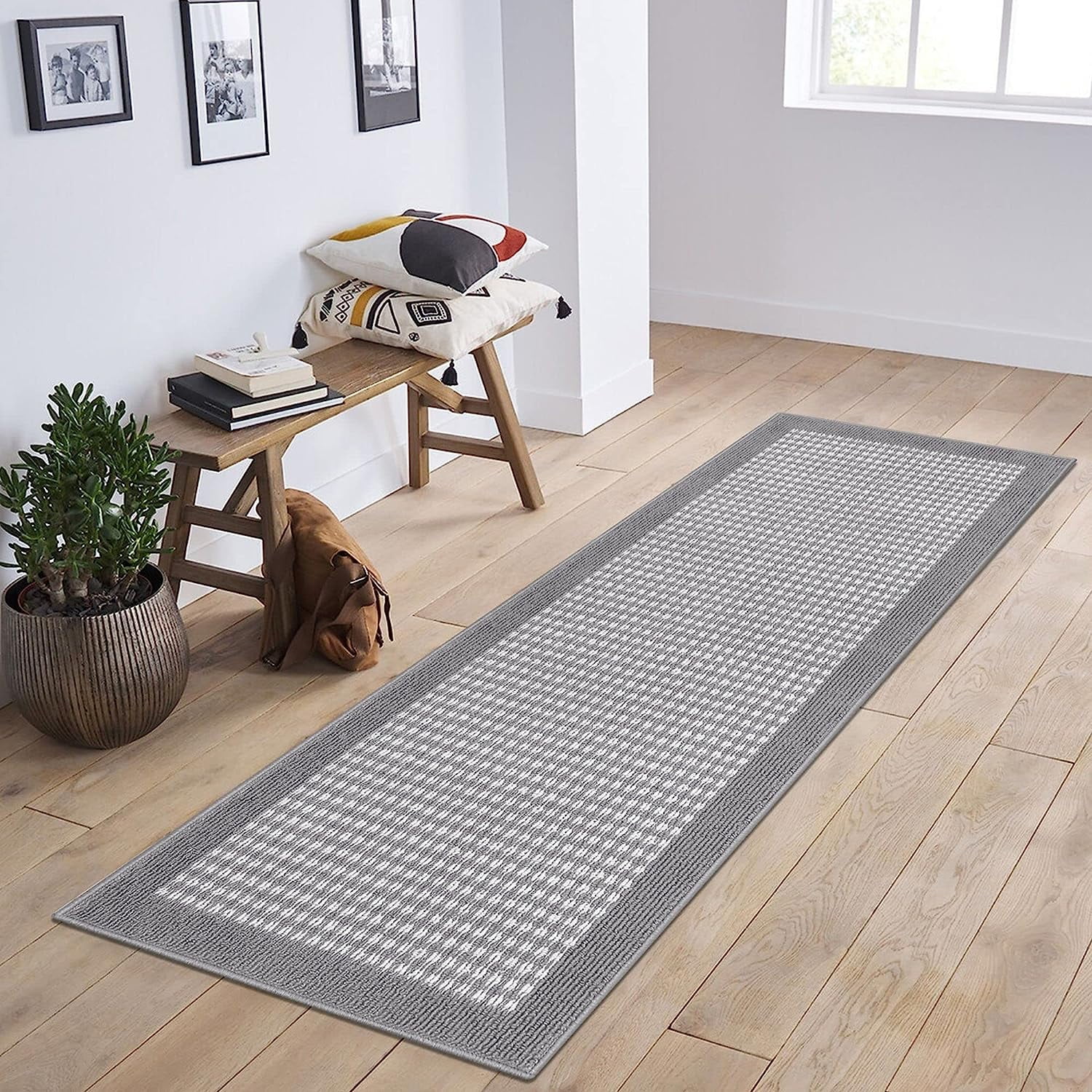 Findosom 20"x59" Hallway Runner Rug Non Slip Entryway Mat with Rubber Backing Machine Washable Laundry Runner Rug Long Indoor Doormat Entrance Floor Mat Runner for Garage Kitchen Laundry Gray