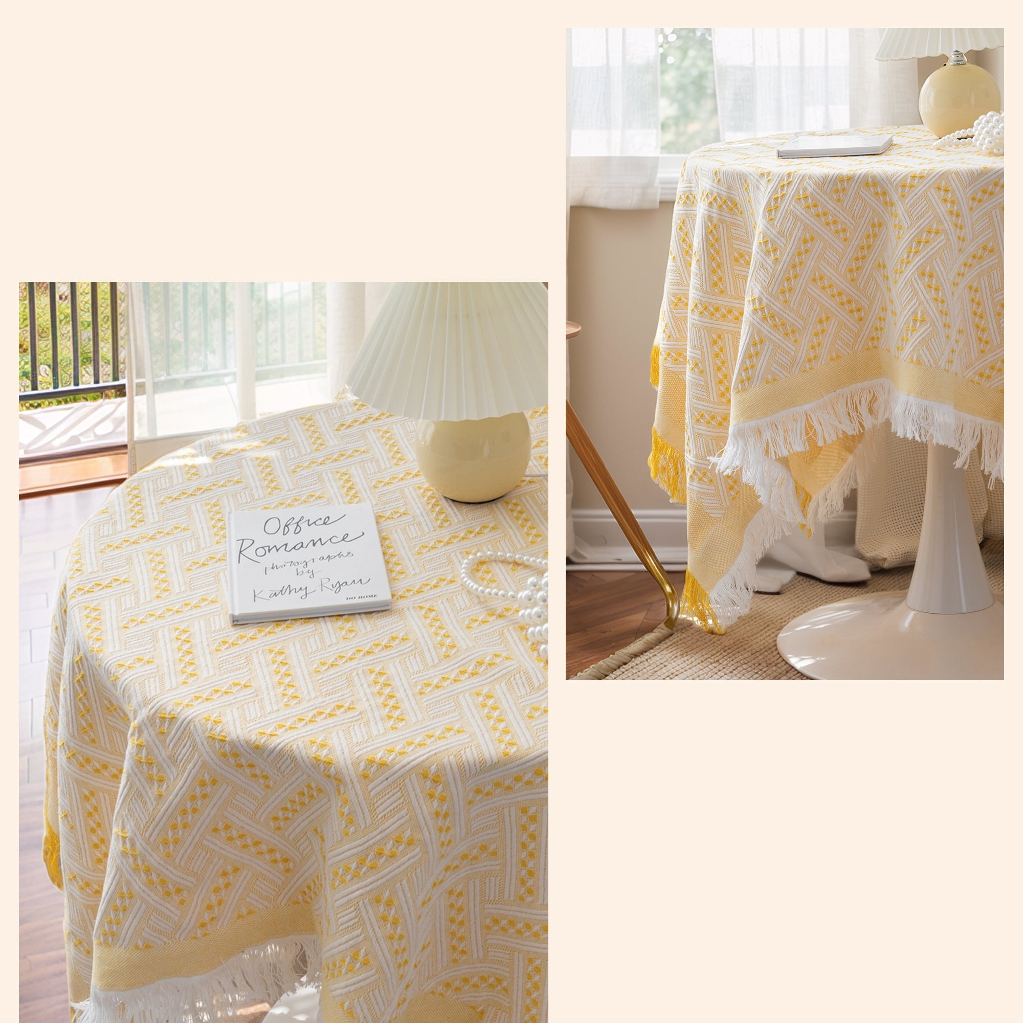 Unique Bargains Tablecloths with Tassel for Multiple Use Yellow 35.4"x35.4"