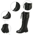 thumbnail image 7 of Knee High Boots Women Lace up Cap Toe Tall Riding Boots Vintage Leather Zipper Low Heel Over the Knee Motorcycle Boots, 7 of 7
