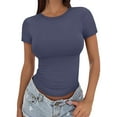 thumbnail image 2 of WCJM Cold Shoulder Tops for Women Short Sleeve T Shirts Twist Knotted Solid Women's Short Sleeve T-Shirt Women's Crop T Shirt Girls Summer Pullover Top Women's Thin Round Neck Fashion Short Sleeves, 2 of 7
