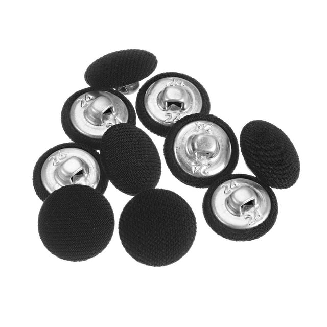 Unique Bargains 10pcs 24L Fabric Cloth Covered Button 15mm Round Metal Shank Sewing Buttons for Suits Dress Blouses, Black