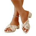 thumbnail image 6 of Open Toe Pearl High-Heeled Sandals For Women Lace Pearl Applique Block Heel Slide Sandals Floral Embroidery Mules Comfortable Chunky Heel Summer Shoes Dress Evening Bride Shoes 2026, 6 of 7