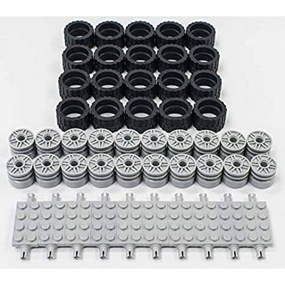 LEGO 24 X 14 Tire, Wheel and Technic Plate Axles Bulk Vehicle Lot - 50 Pieces Light Bluish Gray