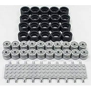 LEGO 24 X 14 Tire, Wheel and Technic Plate Axles Bulk Vehicle Lot - 50 Pieces Light Bluish Gray