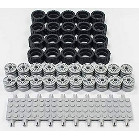 LEGO 24 X 14 Tire, Wheel and Technic Plate Axles Bulk Vehicle Lot - 50 Pieces Light Bluish Gray