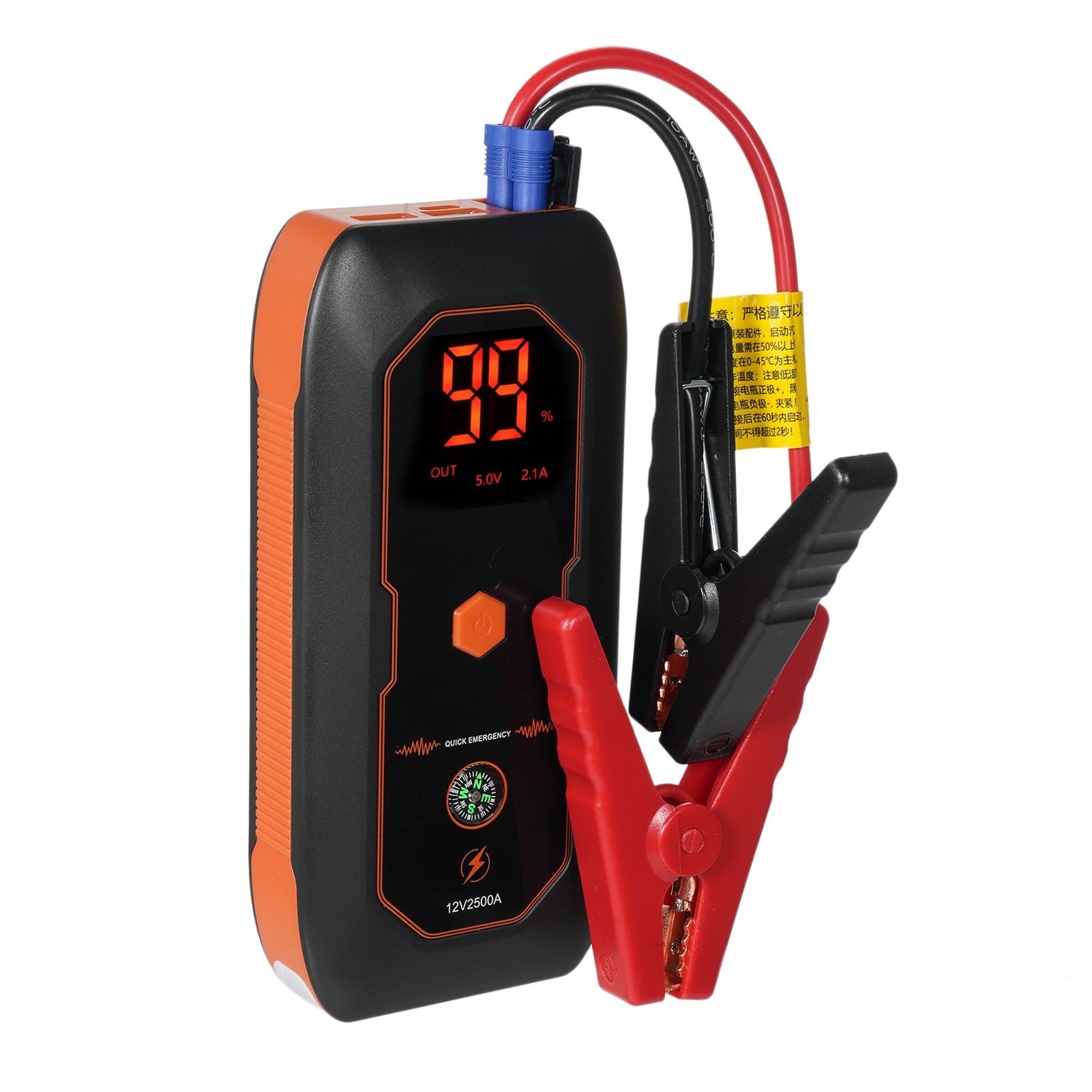 Lepmerk DN18 8000mAh Portable Car Jump Starter with 12V Output, USB Charging, and Air Pump Compatibility, Black & Orange Design