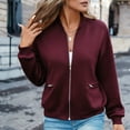 thumbnail image 2 of hoksml Women's Full Zip Jacket, Ribbed Collar Long Sleeve Zip Up Outerwear with Zipper Pockets, Oversized Loose Fit Solid Color Casual Coat, 2 of 6
