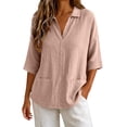 thumbnail image 4 of Women's Tops, Tees & Blouses Lapel Short Sleeve Color Loose Daily Casual Top Cute Summer Tops, 4 of 6