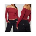 thumbnail image 6 of FEORJGP Women Long Sleeve Blouses Off-Shoulder Shirt Solid Color Pullovers Casual Slim Crop Tops for Club Streetwear Aesthetic Grunge Clothes Spring Fall, 6 of 6