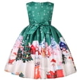 thumbnail image 4 of Vestido Para Niñas Ropa Para Niñas Bebés Cosplay De Navidad Falda Larga Estampado De Papá Noel Princesa Bowknot Vestido De Rendimiento Falda Vestido De Navidad Verde Odeerbi LM103-1226, 4 of 9