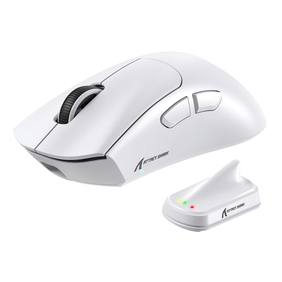 ATTACK SHARK V8 Wireless Gaming Mouse, Tri-Mode 2.4G/USB-C Wired/Bluetooth, PAW3950MAX Sensor, 42000 DPI, Dual 8000Hz Polling Rate, 59g Lightweight Design, PC/Mac Compatible, White
