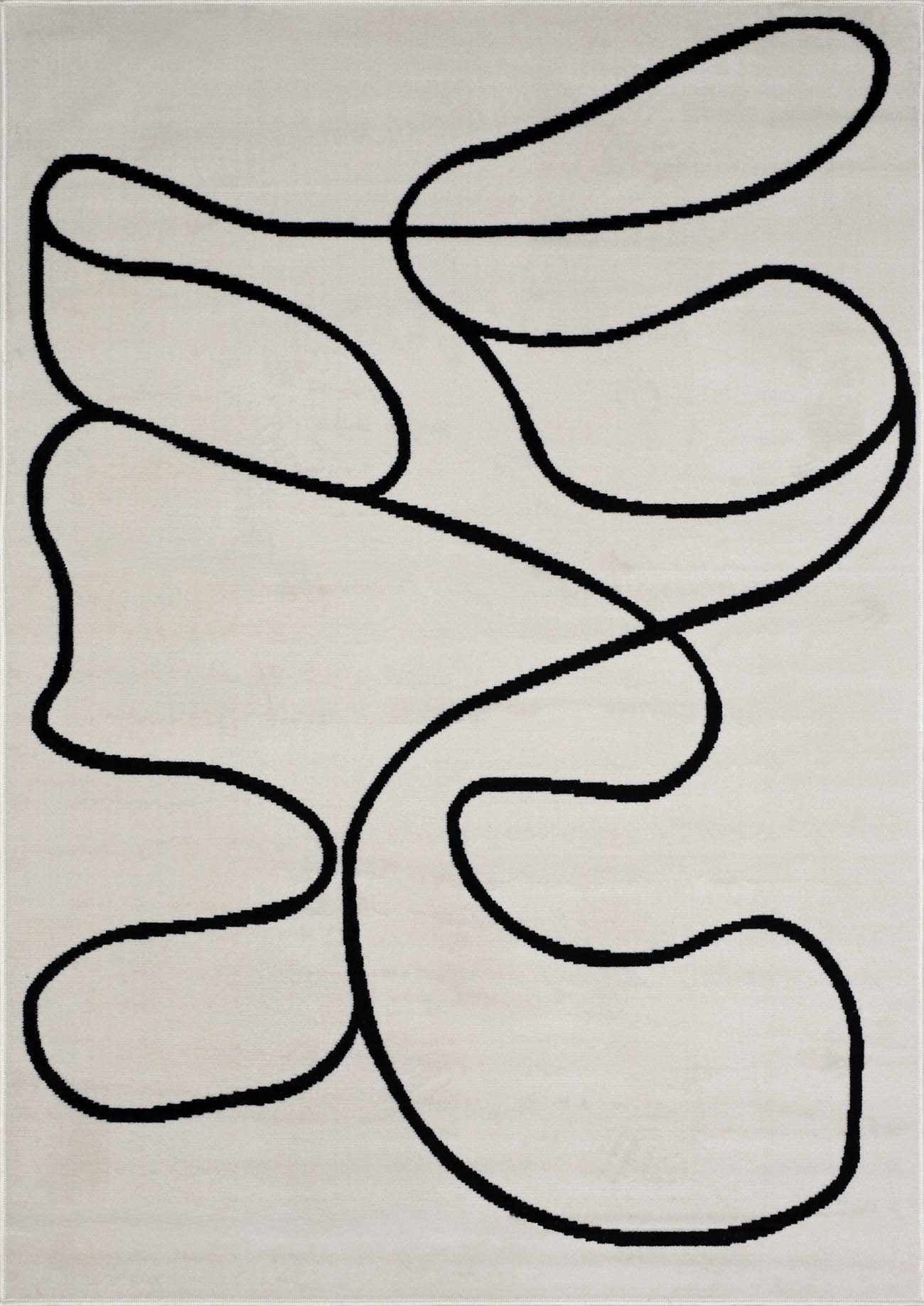 Hauteloom Eilir Modern Abstract Area Rug - Contemporary Geometric Carpet for Living Room, Bedroom, Dining Room - Beige, Black, Cream - 6'7" x 9'