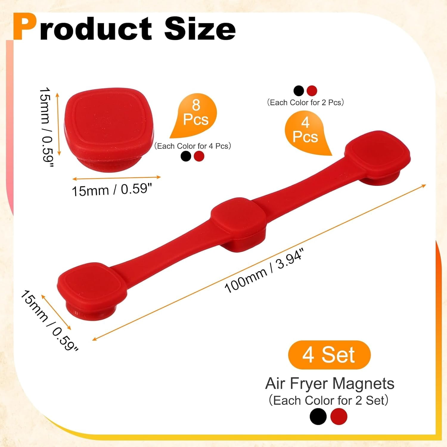 JJEAN-4 Set Air Fryer Magnets, Silicone Buckle for Parchment Paper Liners Square Magnetic Buckle for Lock Paper Prevent Paper Burning, Black/Red