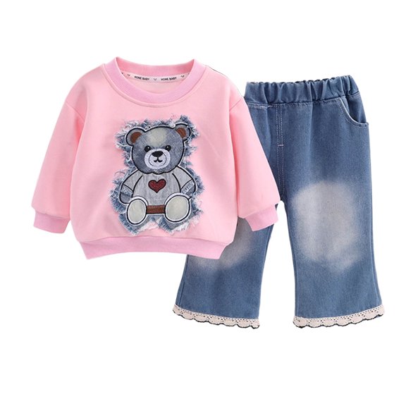 YEPGAR Infant Girls Suits Long Sleeve Printed Top Casual Pants Matching Outfit Autumn Cute Style Toddler Daily Sweatsuit (Pink, 4-5 Years)
