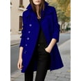 thumbnail image 5 of Women'S Winter Double Breasted Coat Elegant Lapel Collared Long Sleeves Blend Trench Pea Coat Blue XXL, 5 of 6
