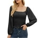 thumbnail image 1 of Mujeres moda Casual cuello cuadrado Color sólido manga larga suelta camiseta blusa Tops Fridja  bvmnju2884, 1 of 5
