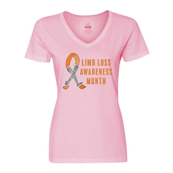 Inktastic Limb Loss Awareness Prosthetic Leg and Arm Orange Ribbon Women's V-Neck T-Shirt