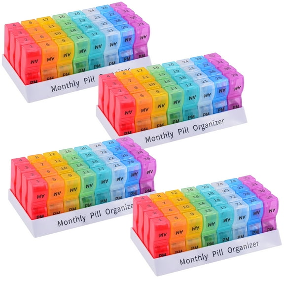 30 Day Pill Organizer 2 Times a Day Monthly Pill Case, BPA Free one Month Pill Box AM PM, Small Compartments to Hold Vitamins, Cod Liver Oil, Fish Oil, Supplements and Medication (4 Pack)