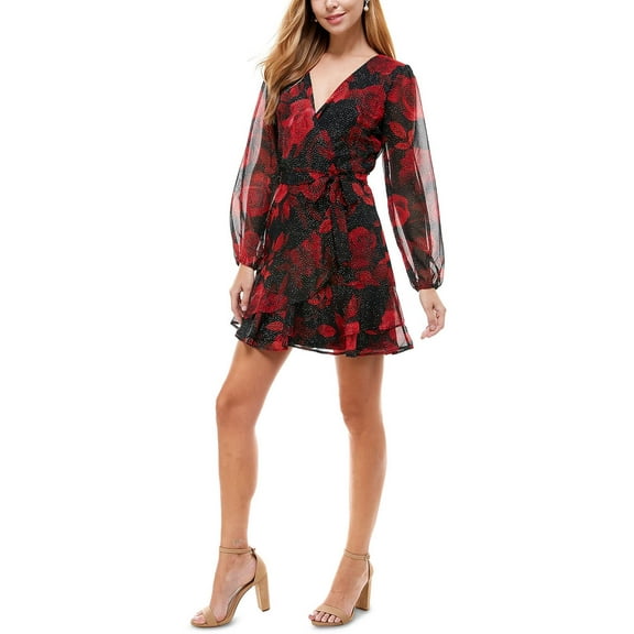 City Studio Womens Metallic Floral Print Fit & Flare Dress