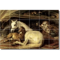 Ceramic Tile Mural-Sir Edwin Landseer Horses Shower Tile Mural 16. 48" w x 32" h using (24) 8 x 8 ceramic tiles