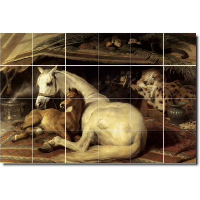 Ceramic Tile Mural-Sir Edwin Landseer Horses Shower Tile Mural 16. 48" w x 32" h using (24) 8 x 8 ceramic tiles