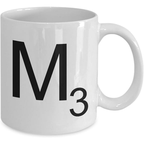 Scrabble Letter, M Scrabble Mug, Unique Novelty Gag Gift Idea for Friends, Men, Women, Him, Her, Colleague, Coworkers, Office Employee, Boss, Humorous Birthday Gift, Christmas, 11oz Coffee Tea Cup