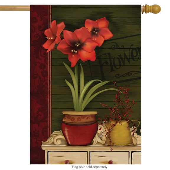 Amaryllis Decorative House Flag Floral Potted Embroidered 28" x 40"