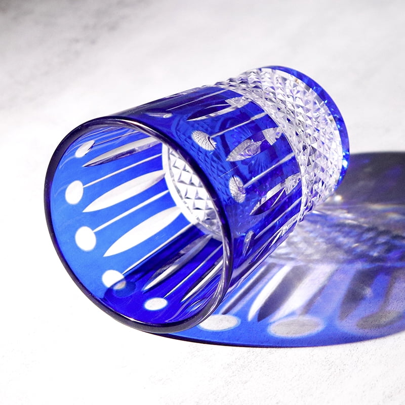 Blue Edo Kiriko Bohemian Czech Handmade High Quality Hand Cut To Clear Crystal Drinkware Whiskey Cup Wine Glass