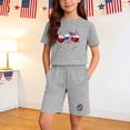 thumbnail image 2 of Kids Independence Day Outfit Gray 2 Piece Set Unisex 100% Cotton Summer Shorts Set for Boys and Girls 3-12 Years,Size 13 T, 2 of 9