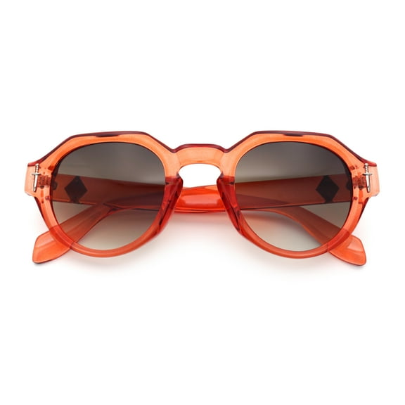 Round Keyhole Bridge Vintage Horn Rim Dagger and Shield Logo Sunglasses Red - Brown