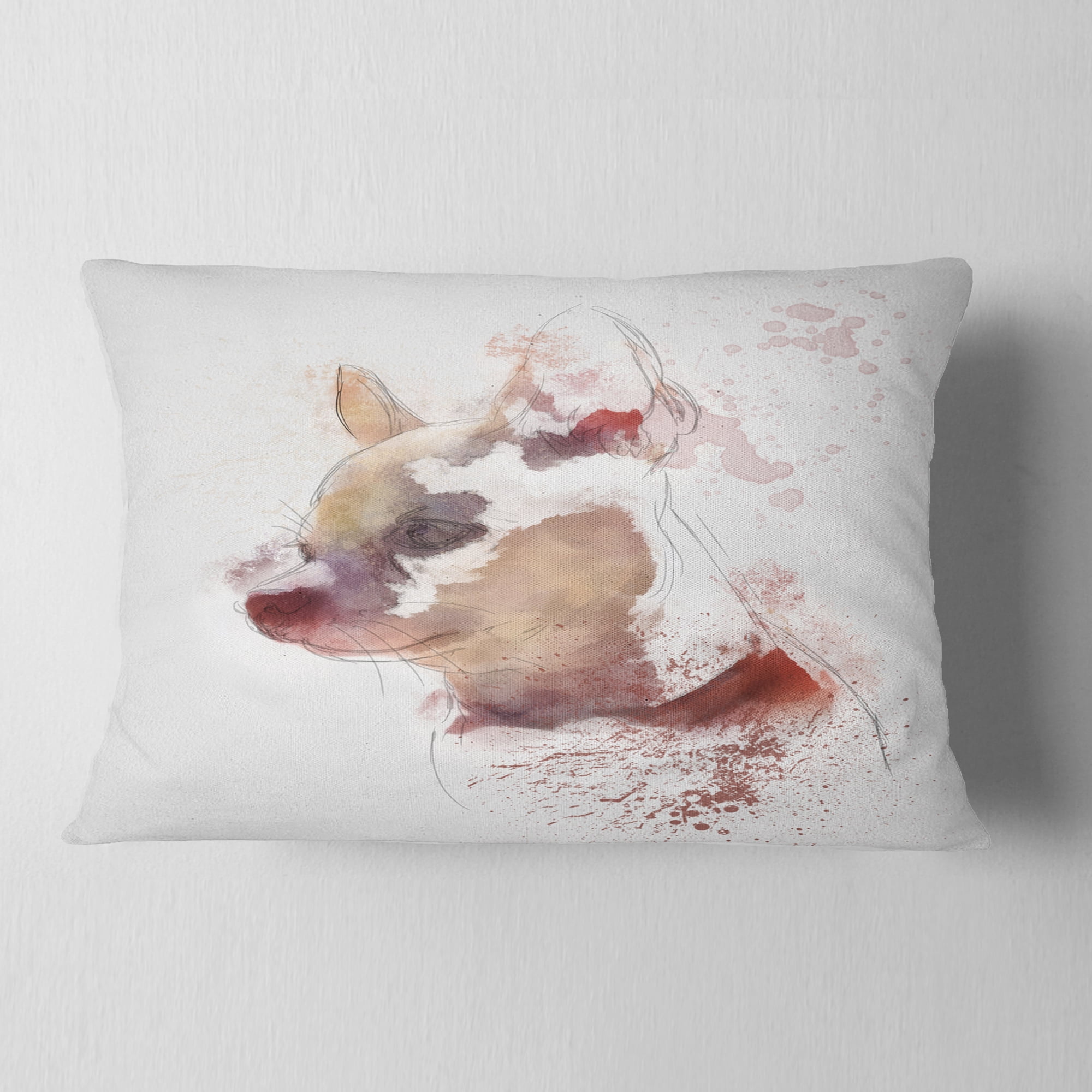 Designart Cute Puppy Portrait Watercolor - Animal Throw Pillow - 12x20