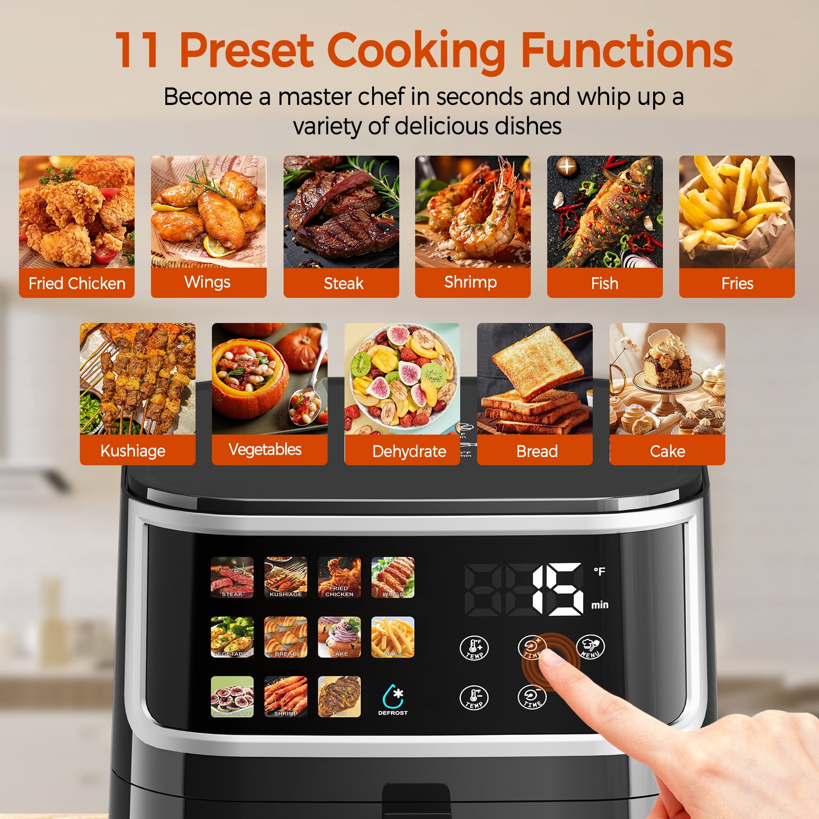 Air Fryer, LED Digital Color Display with Easy-View Window, 9QT for 4-6 People, 1700W Powerful Heating, Nonstick & Dishwasher Safe Frying Basket, 85% Less Oil