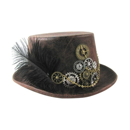 Deluxe Leather Steampunk Gears Chain Top Hat Victorian Gothic Costume Accessory