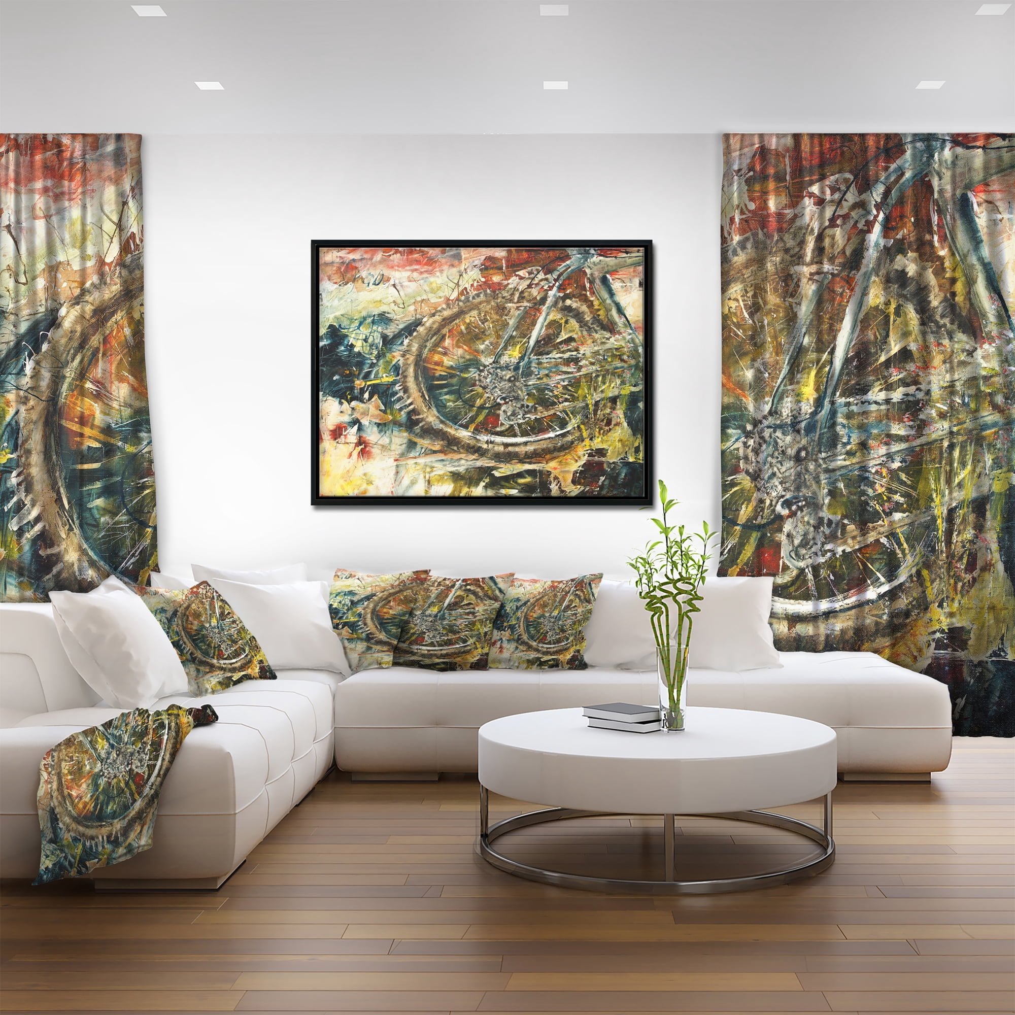 Designart ' Mountain Bike Oil Painting ' Abstract Framed Canvas Artwork