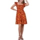thumbnail image 2 of Vestido Floral con Smock Inspire Chic para Mujer, Sin Mangas, Cuello Cuadrado, con Volantes, Color Rojo Naranja, 2 of 6