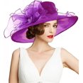 thumbnail image 4 of Women Floral Organza Tea Party Hat Ladies Flat Brim Bridal Shower Hat Church Hat Fascinator, 4 of 4