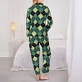 thumbnail image 3 of Bingfone Womens Pajama Sets Green Squares Print,Long Sleeve Loungewear Pajamas Set-Medium, 3 of 8