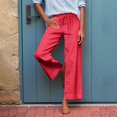 thumbnail image 3 of Wide Leg Linen Pants for Women, Audhol Womens Daily Elastic Waist Pockets Straight Solid Color Casual Pants Loose Long Trousers Linen Slacks for Women Red 2XL, 3 of 10