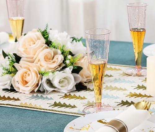100 Pack Plastic Champagne Flutes Disposable 4.5 oz Purple Glitter Plastic Champagne Glasses Suitable for Wedding, Thanksgiving Day, Christmas