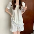 thumbnail image 4 of Conjuntos de pijama para mujer, ropa de dormir de verano con encaje, camiseta de manga corta y pantalones cortos, traje de 2 piezas con lazo, ropa de estar informal para mujer, ropa de casa, 4 of 5