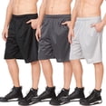 thumbnail image 2 of Essential Elements 3 Pack: Mens Active Athletic Workout Gym Open Mesh Shorts with Pockets Medium, Black, Charcoal Grey, Light Grey, 2 of 4