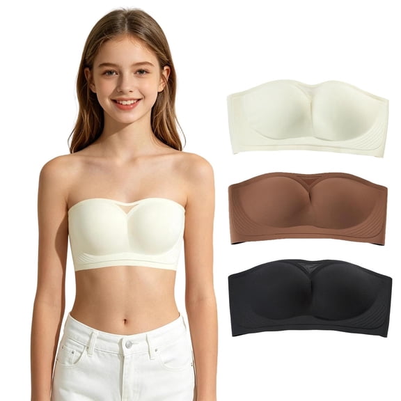 shoper Girls Strapless Bandeau Bra, Seamless Girls Training Bras for Teens, Sports Tube Top Bra 13-18 Age Coffee