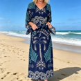 thumbnail image 2 of Bysome Women Dress Flower Print Long Sleeve V-Neck Dresses Summer Casual Women Dresses Size L Blue, 2 of 5
