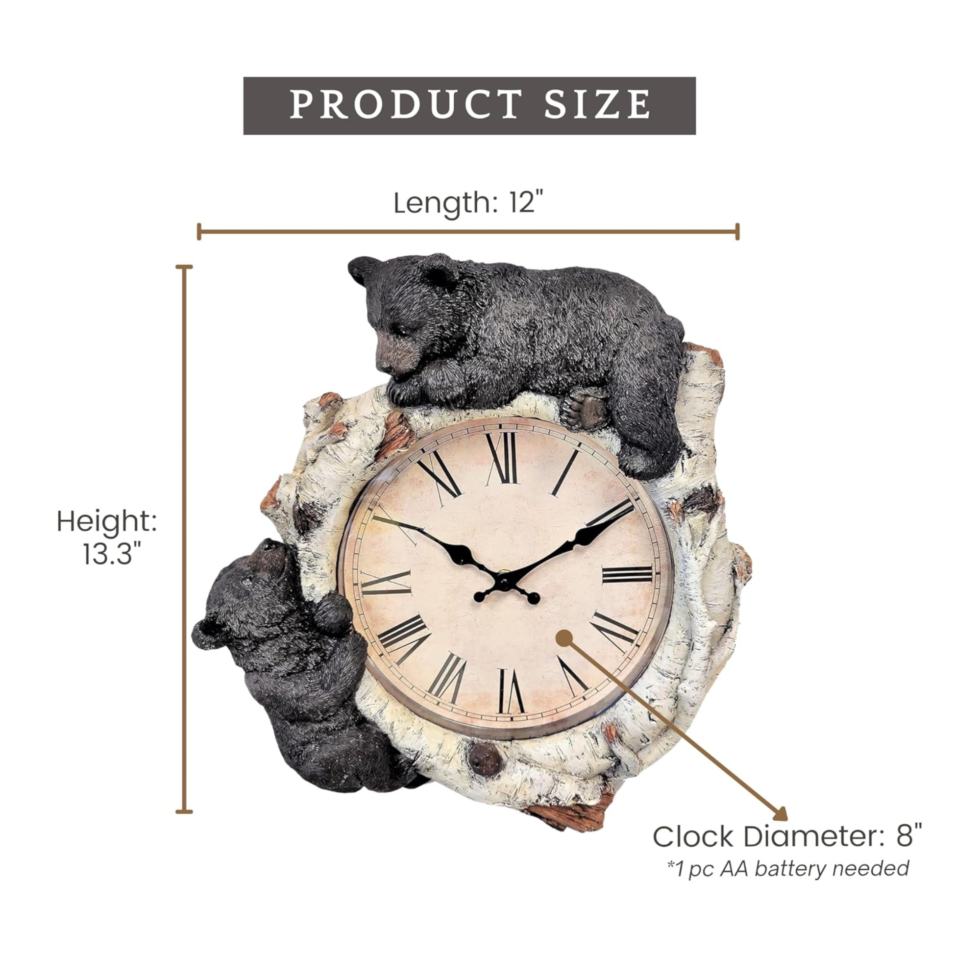 Black Bear Cubs on Birch Woodland Style Wall Clock Cabin Lodge