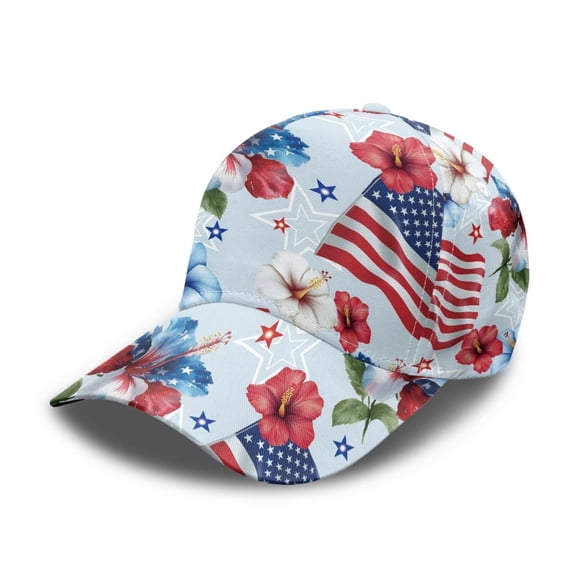 Chririnla American Flag Hibiscus Womens Hat Sport Cap Quick Drying Baseball Cap Sun Hats UV Protection Running Golf Caps for Outdoor&Daily