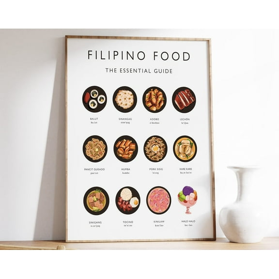 Filipino Food Art Print, Filipino Cuisine Wall Art, Philippines Food Art, Food Poster, Recipe Poster, Retro Print, Food Gift Wall Art, Modern Wall Decor, 8x12 UNFRAMED
